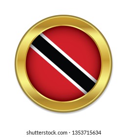 Simple round Trinidad & Tobago golden badge icon with national country flag.  Modern flat seal design for infographic interface element app ui ux web, vector eps10 isolated on white background