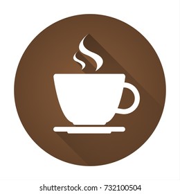 Simple round vector icon of coffee cup with drop shadow isolated on a white background