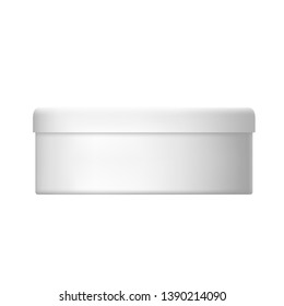 Simple round white plastic jar. Vector realistic mock up of packaging isolated on white background. 