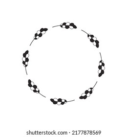 Una simple corona redonda con hojas abstractas de roble. Marco en blanco y negro sobre un tema de otoño. Borde floral, elemento de diseño, etiqueta, logotipo, decoración de monograma familiar. Ilustración del vector aislada en blanco