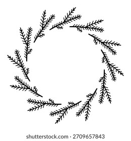 Simple Corona redonda con ramas de árbol de Navidad. Corona de Navidades de Vector 