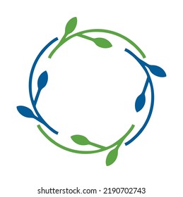 Corona redonda simple con ramas de contorno. Borde de hojas verdes. Diseño decorativo. Marco de doodle para logo, invitación, casa de campo. Ilustración del vector aislada en fondo blanco