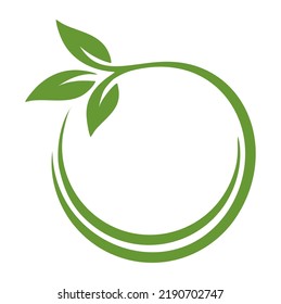 Simple round wreath with contour branches. Border of green leaves. Decorative design element. Doodle frame for logo, invitation, farm house. Vector illustration isolated on white background