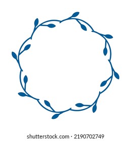 Corona redonda simple con ramas de contorno. Borde de hojas verdes. Diseño decorativo. Marco de doodle para logo, invitación, casa de campo. Ilustración del vector aislada en fondo blanco