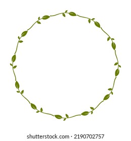 Corona redonda simple con ramas de contorno. Borde de hojas verdes. Diseño decorativo. Marco de doodle para logo, invitación, casa de campo. Ilustración del vector aislada en fondo blanco