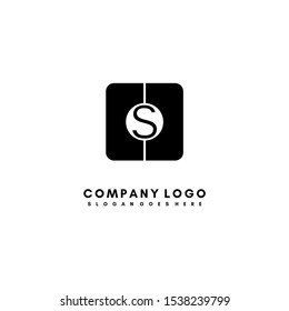 simple rounded black square with S logo letter in the middle isolated on white background design concept