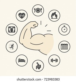 Simple rounded icons set. Strategies for Weight Loss, Obesity concept, Healthy and lifestyle concept