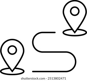 Simple route line icon. Navigation symbol destination with location pins. Road map icon. Editable Stroke. Vector illustration