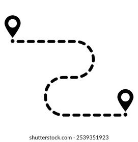 Ícone de linha de roteiro simples. Destino do símbolo de navegação com pinos de localização. Ícone do Mapa de Estrada. Traço editável. Ilustração vetorial.