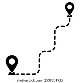 Simple route line icon. Navigation symbol destination with location pins. Road map icon. Editable Stroke. Vector illustration.