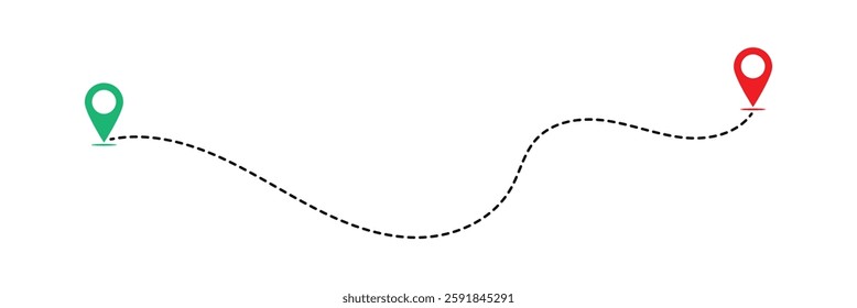 Simple route line icon. Navigation symbol destination with location pins. Road map icon. Editable Stroke. Vector illustration in eps 10.
