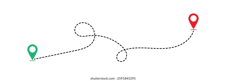 Simple route line icon. Navigation symbol destination with location pins. Road map icon. Editable Stroke. Vector illustration in eps 10.