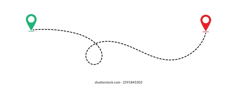 Simple route line icon. Navigation symbol destination with location pins. Road map icon. Editable Stroke. Vector illustration in eps 10.