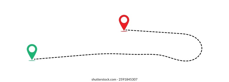 Simple route line icon. Navigation symbol destination with location pins. Road map icon. Editable Stroke. Vector illustration in eps 10.