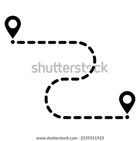 Simple route line icon. Navigation symbol destination with location pins. Road map icon. Editable Stroke. Vector illustration.