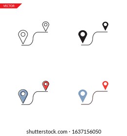Simple route with pointers icon on white background 4 types such as outline, black, color, outline and color. Vector illustration.