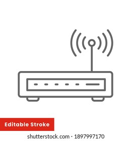 Icono de router simple. Estilo de línea para la plantilla web y la aplicación. Diseño de ilustraciones vectoriales de banda ancha, módem, sin valor sobre fondo blanco. EPS de trazo editable 10 