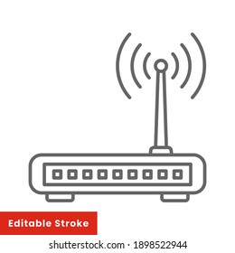 Icono de router simple. Estilo de línea para la plantilla web y la aplicación. Diseño de ilustraciones vectoriales de banda ancha, módem, sin valor sobre fondo blanco. EPS de trazo editable 10 