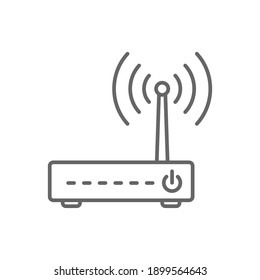 Simple Router Icon. Line Style For Web Template And App. Broadband, Modem, Woreless, Vector Illustration Design On White Background. EPS 10 