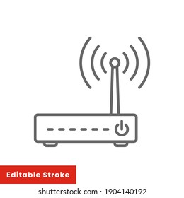 Simple Router Icon. Line Style For Web Template And App. Broadband, Modem, Woreless, Vector Illustration Design On White Background. Editable Stroke EPS 10 