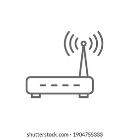 Simple Router Icon. Line Style For Web Template And App. Broadband, Modem, Woreless, Vector Illustration Design On White Background. EPS 10 