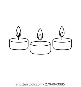 Fila simple de tres velas Tealight Ilustración de arte de línea