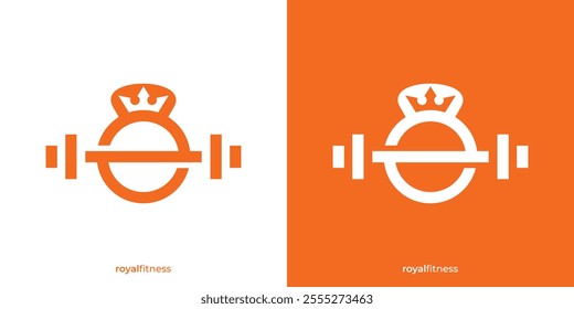 Simple Royal Fitness Logo. Barbell Dumbbell and Crown Icon Graphic. Fitness Logo Design Template.