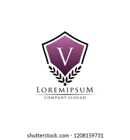 Simple Royal Shield V Letter Logo
