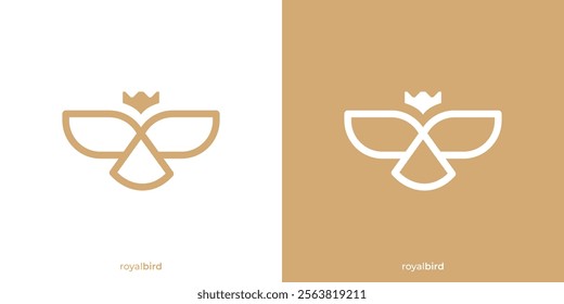 Simple Royals Bird Logo. Eagle, Hawk, Falcon and Crown Icon Graphic. Fly Bird Logo Design Template.