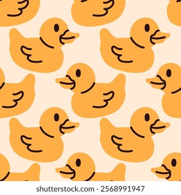 Simple Rubber Ducks seamless pattern for gift wrap, greeting card, textile design, fabric. Hand drawn illustration.