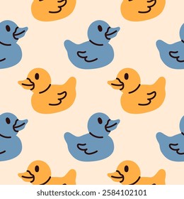 Simple Rubber Ducks seamless pattern for gift wrap, greeting card, textile design, fabric. Hand drawn illustration.