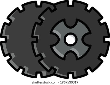 Simple Rubber Tire with rim Concept, Automobile Tyre Vector Color Icon Design, Tire Shop and Auto Service Center Instruments on White background, Tyre Repair and Fix stock illustration