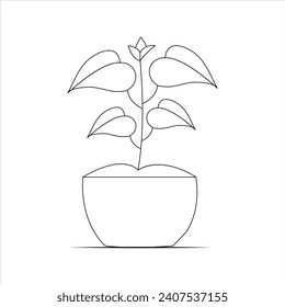 simple Rubber tree outline art drawing