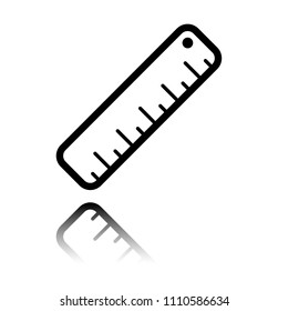 simple ruler icon. Black icon with mirror reflection on white background