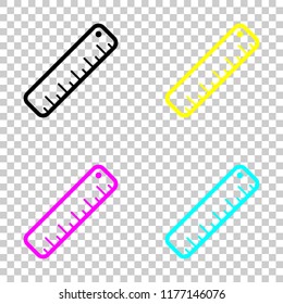 simple ruler icon. Colored set of cmyk icons on transparent background
