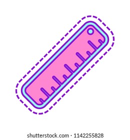 simple ruler icon. Colored sketch with dotted border on white background