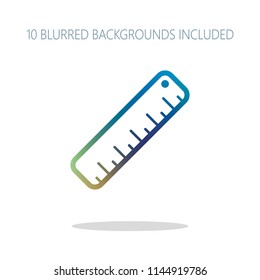 simple ruler icon. Colorful logo concept with simple shadow on white. 10 different blurred backgrounds included