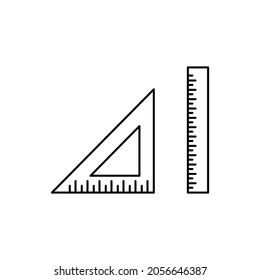 Simple ruler icon. Tegonal ruler black line icon isolated on white background. Vector illustration icon. measuring concept, precise length determination, drawing. Minimalistic symbol