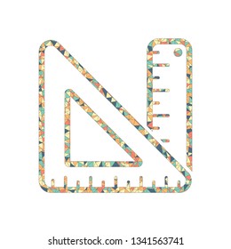 simple ruler and triangle. Colored mosaic with polygons