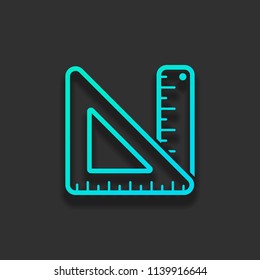simple ruler and triangle. Colorful logo concept with soft shadow on dark background. Icon color of azure ocean