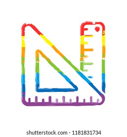 simple ruler and triangle. Drawing sign with LGBT style, seven colors of rainbow (red, orange, yellow, green, blue, indigo, violet