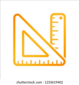 simple ruler and triangle. Orange sign with low light on white background