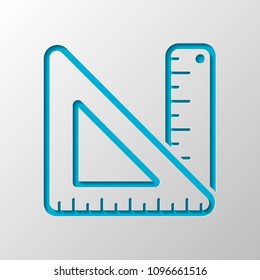 simple ruler and triangle. Paper design. Cutted symbol with shadow