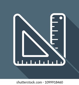 simple ruler and triangle. White flat icon with long shadow on background