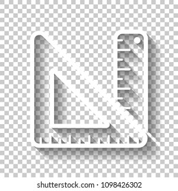 simple ruler and triangle. White icon with shadow on transparent background