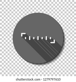 Simple ruler, work tool for measurement, linear icon. flat icon, long shadow, circle, transparent grid. Badge or sticker style