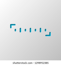 Simple ruler, work tool for measurement, linear icon. Paper design. Cutted symbol with shadow