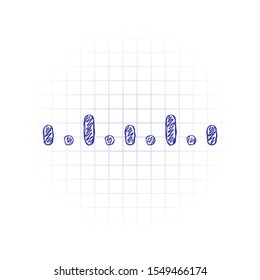 Simple ruler, work tool for measurement, linear icon. Hand drawn sketched picture with scribble fill. Blue ink. Doodle on white background