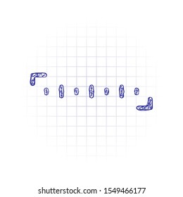 Simple ruler, work tool for measurement, linear icon. Hand drawn sketched picture with scribble fill. Blue ink. Doodle on white background