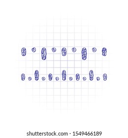 Simple ruler, work tool for measurement, linear icon. Hand drawn sketched picture with scribble fill. Blue ink. Doodle on white background
